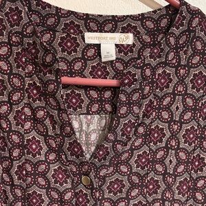 Westport Women's Geometric Blouse - Burgundy and Black